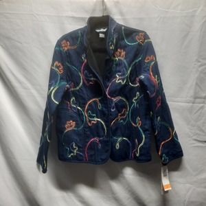 NWT Koret Dark Denim Multicolored Ribbon Art to wear Mandarin Collar Jacket SM
